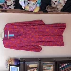 Floral V-Neck Dress in Pink and Orange